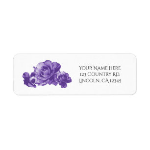 Purple Watercolor Vintage Roses Wedding Label