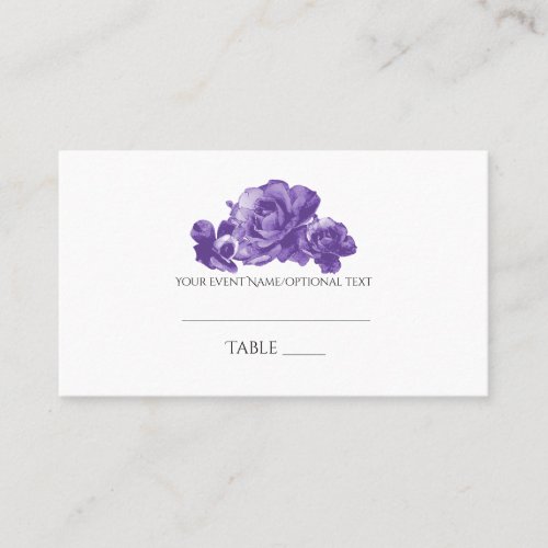 Purple Watercolor Vintage Roses Wedding Place Card