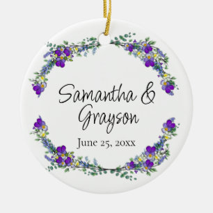 Purple watercolor violet Lavender Eucalyptus Ceramic Ornament
