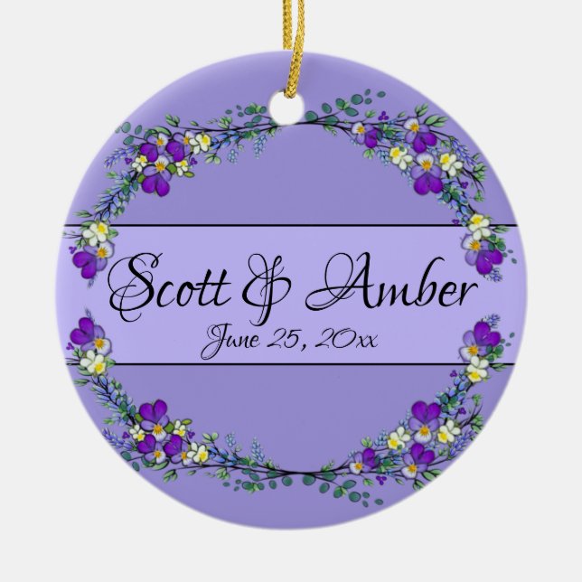 Purple watercolor violet Lavender Eucalyptus   Ceramic Ornament (Front)