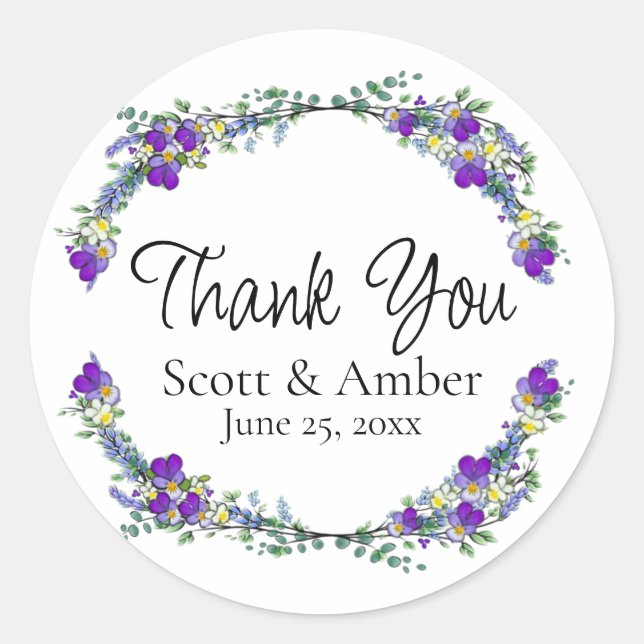 Purple watercolor violet Lavender Eucalyptus   Classic Round Sticker (Front)