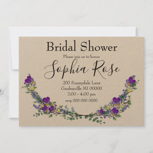 Purple watercolor violet Lavender Eucalyptus   Invitation