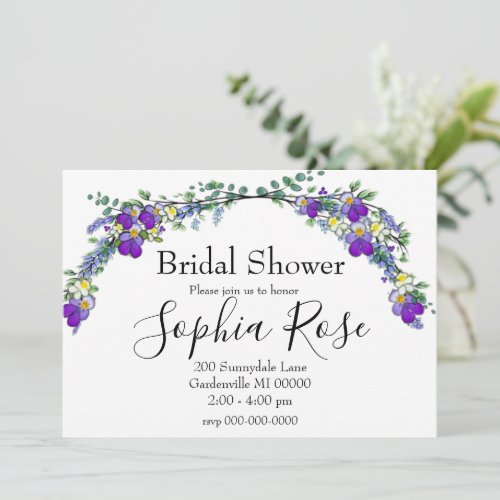 Purple watercolor violet Lavender Eucalyptus   Invitation