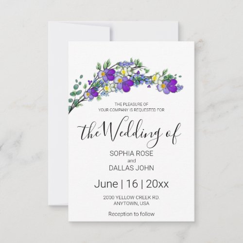 Purple watercolor violet Lavender Eucalyptus   Invitation