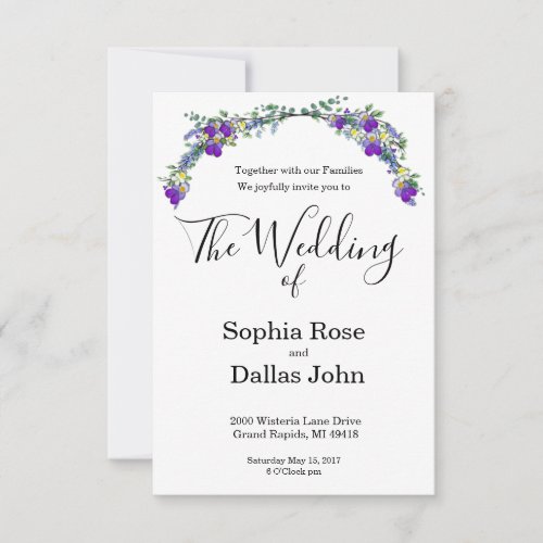 Purple watercolor violet Lavender Eucalyptus   Invitation