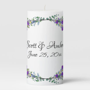 Purple watercolor violet Lavender Eucalyptus Pillar Candle
