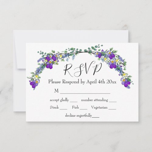 Purple watercolor violet Lavender Eucalyptus   RSVP Card