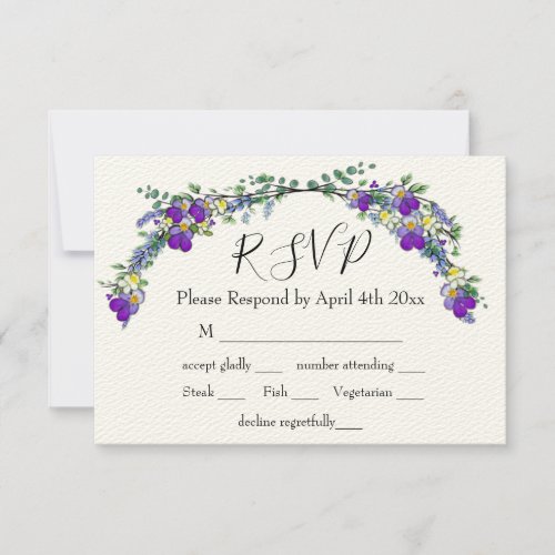 Purple watercolor violet Lavender Eucalyptus   RSVP Card