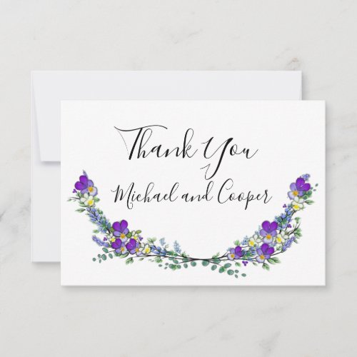 Purple watercolor violet Lavender Eucalyptus   Thank You Card