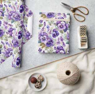 Purple Watercolor Violets Floral Elegant Wrapping Paper