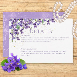 Purple Watercolor Violets Wedding Details Enclosure Card