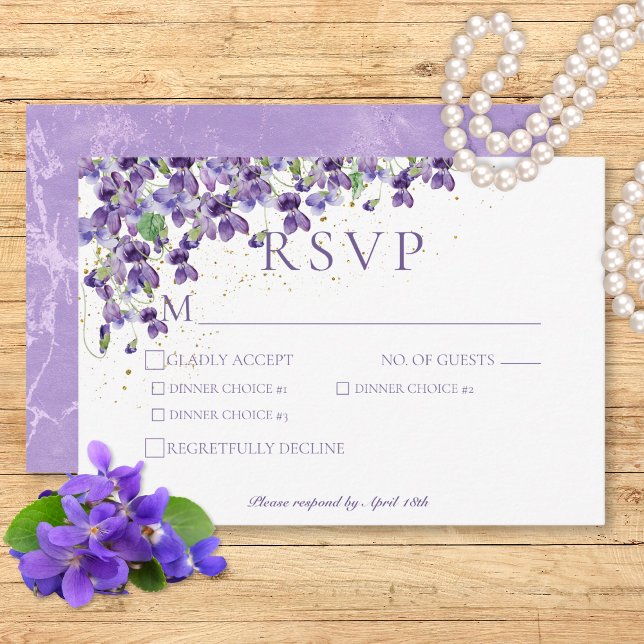 Purple Watercolor Violets Wedding Dinner RSVP Card (Purple Watercolor Violets Wedding Dinner RSVP Card)