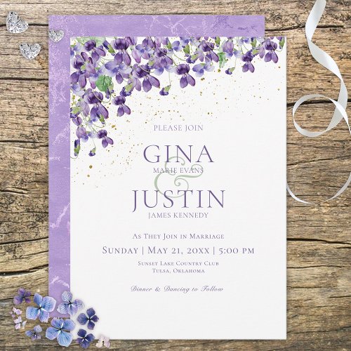 Purple Watercolor Violets Wedding Invitation
