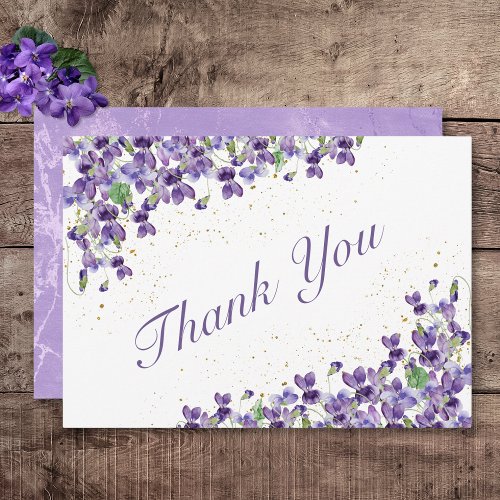 Purple Watercolor Violets Wedding Thank You Card