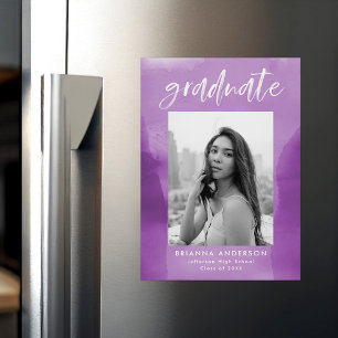 Purple Watercolor Wash Photo Graduation Magnetic Invitation