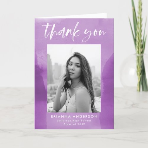 Purple Watercolor Wash Photo Graduation Thank You Card