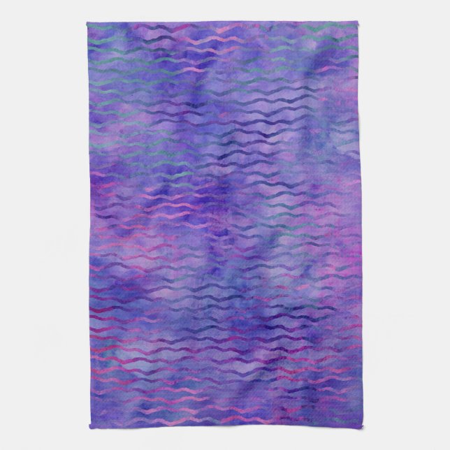 Purple Watercolor Wavy Stripes Modern Kitchen Towel (Vertical)