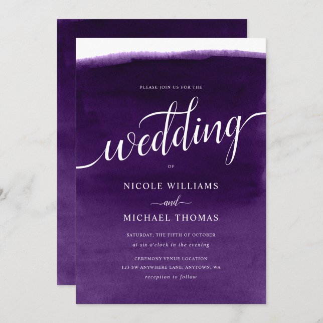 Purple Watercolor Wedding Invitation (Front/Back)