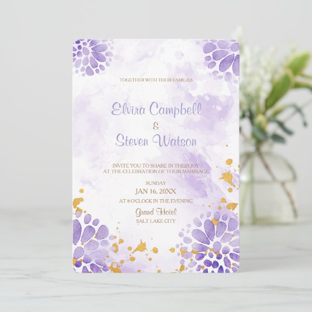 Purple Watercolor Wedding Invitation Card (Standing Front)