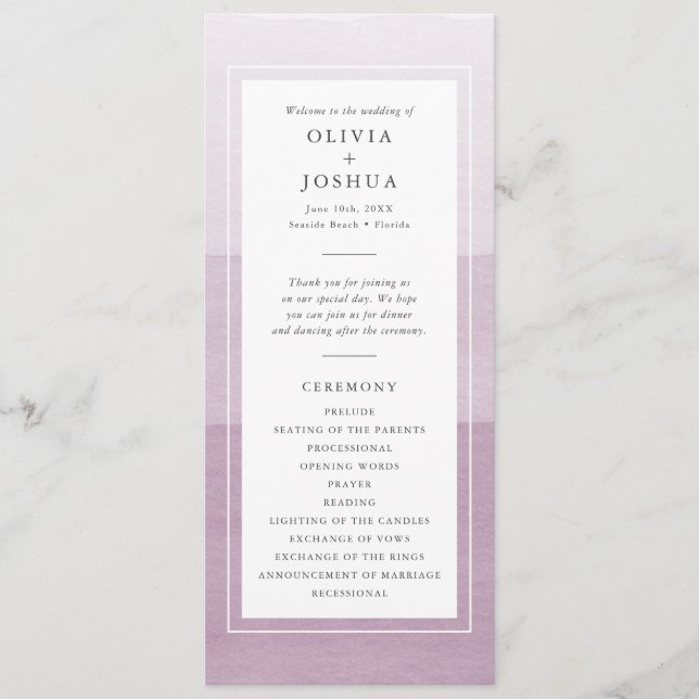 Purple Watercolor Wedding Program (Front)