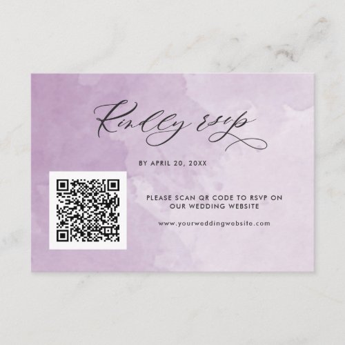 Purple Watercolor Wedding Rsvp with Scan QR Code Enclosure Card