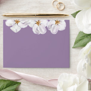 Purple watercolor white flower spring wedding  envelope