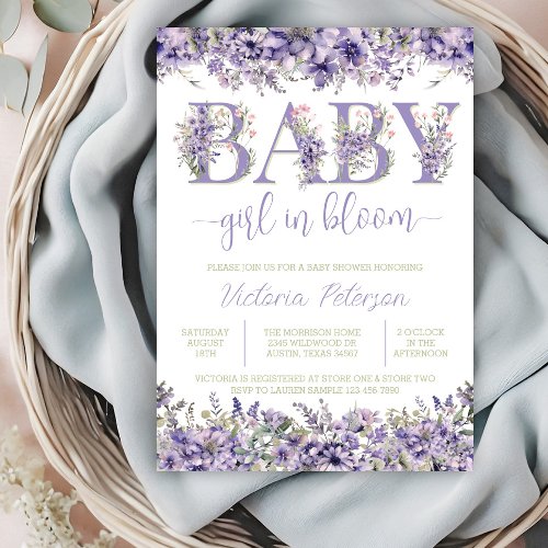 Purple Watercolor Wildflower Baby Shower Invitation