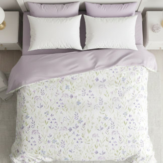 Purple Watercolor Wildflower Duvet Cover