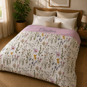 Purple Watercolor Wildflower Name Duvet Cover