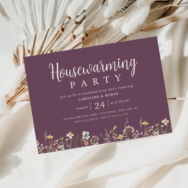 purple watercolor wildflowers housewarming party invitation (Creator Uploaded)