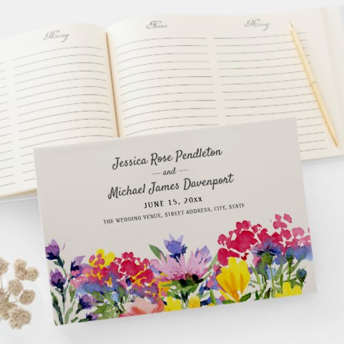 Purple Watercolor Wildflowers Purple Wedding  Guest Book