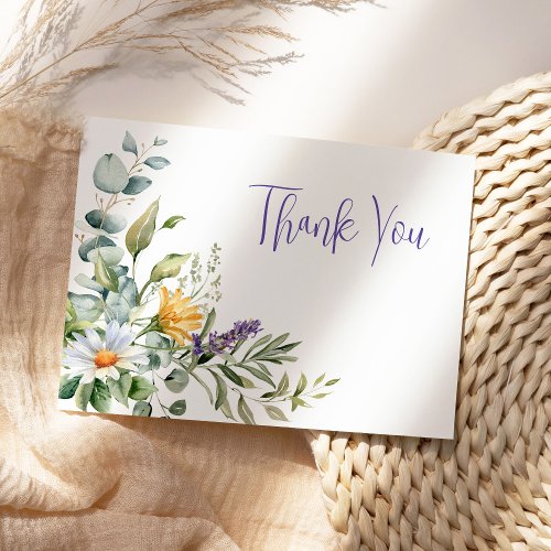 Purple Watercolor Wildflowers Thank You Card