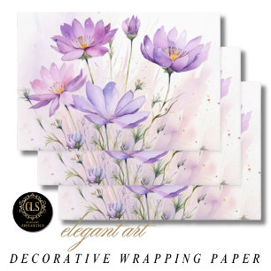 Purple Watercolor Wildflowers Wrapping Paper Sheets