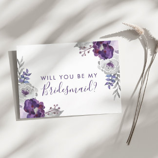 Purple Watercolor Will You Be My Bridesmaid Invitation