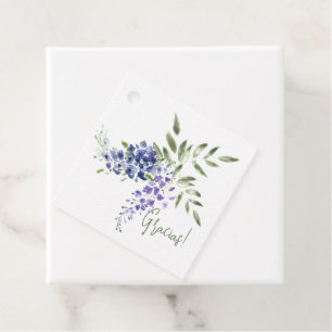 Purple Watercolor Wisteria and Leaves Gracias Favor Tags