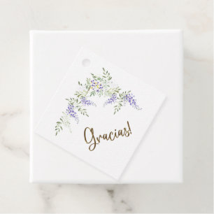 Purple Watercolor Wisteria and Leaves Gracias Favor Tags
