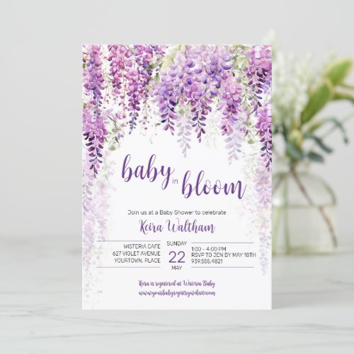 Purple Watercolor Wisteria Baby Shower Invitation