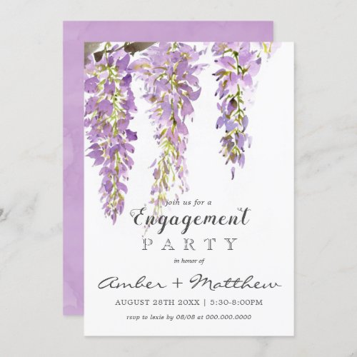 Purple Watercolor Wisteria Engagement Party  Invitation