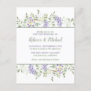Purple Watercolor Wisteria Floral Wedding Invitation Postcard