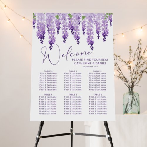 Purple Watercolor Wisteria Lilac Floral Wedding Foam Board