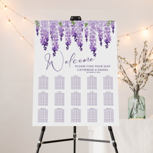 Purple Watercolor Wisteria Lilac Floral Wedding  Foam Board