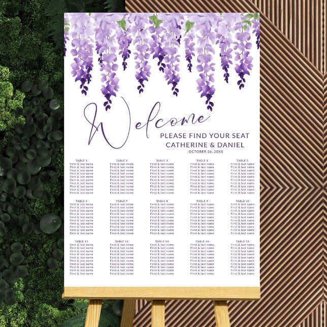 Purple Watercolor Wisteria Lilac Floral Wedding Foam Board (Creator Uploaded)