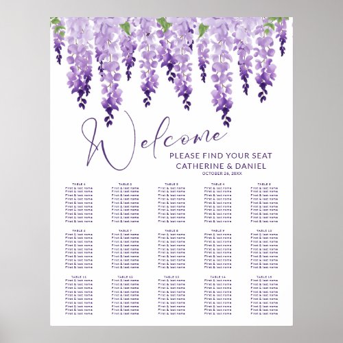 Purple Watercolor Wisteria Lilac Floral Wedding Poster