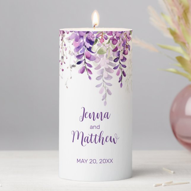 Purple Watercolor Wisteria Pillar Candle (In Situ)