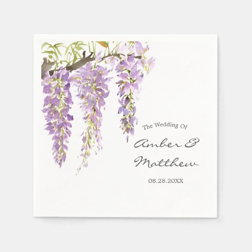 Purple Watercolor Wisteria Wedding Napkins