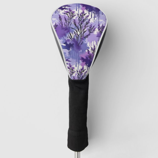 Purple Watercolor with Florals Golf Head Cover (Front)