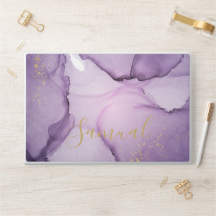 Purple watercolor with golden glitter Name HP Laptop Skin