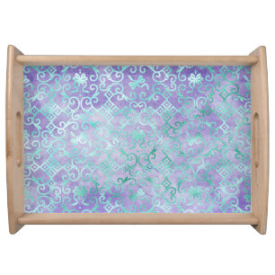 Purple Watercolor with Turquoise Flourish Serving Tray