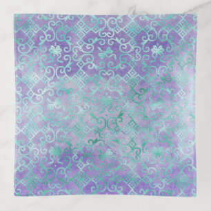 Purple Watercolor with Turquoise Flourish Trinket Tray