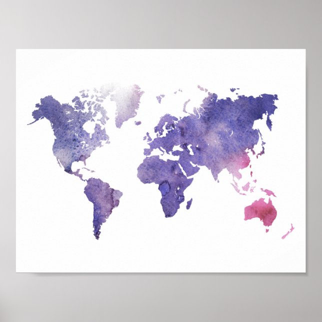 Purple Watercolor World Map Poster (Front)